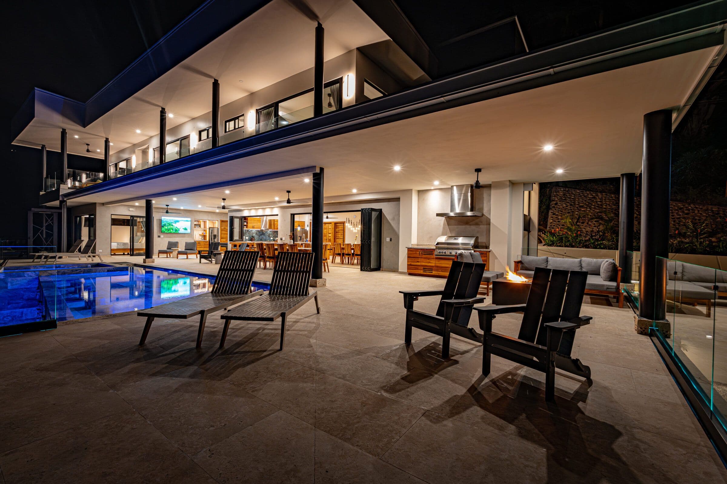 Night deck with LED pool and BBQ